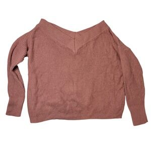 Love Circle Maternity Dusty Rose Pink Knitted Off Shoulder V Neck Sweater Size L
